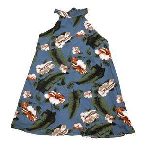 Aakaa Teal Floral Open Back Halter Mini Dress L